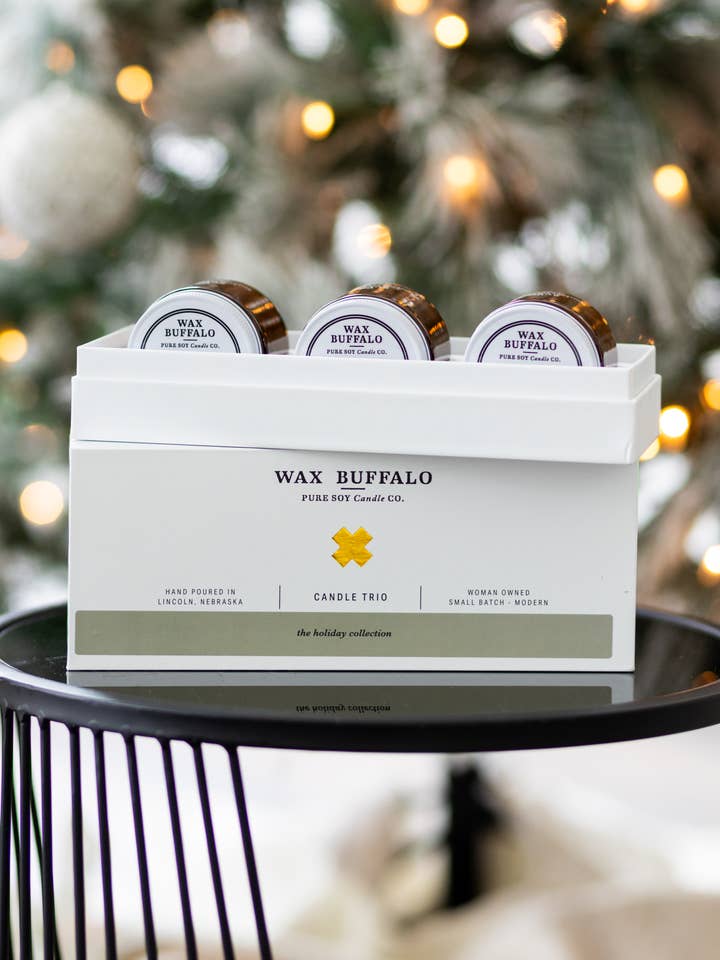 Coffret Trio Collection de Fêtes | Ensemble Cadeau de Bougies en Cire de Soja 4oz pour la vente par Wax Buffalo Pure Soy Candle Co.