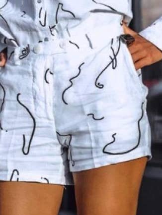 Lizzy White W/Black Squiggles Shorts for wholesale by Ears Of Buddha