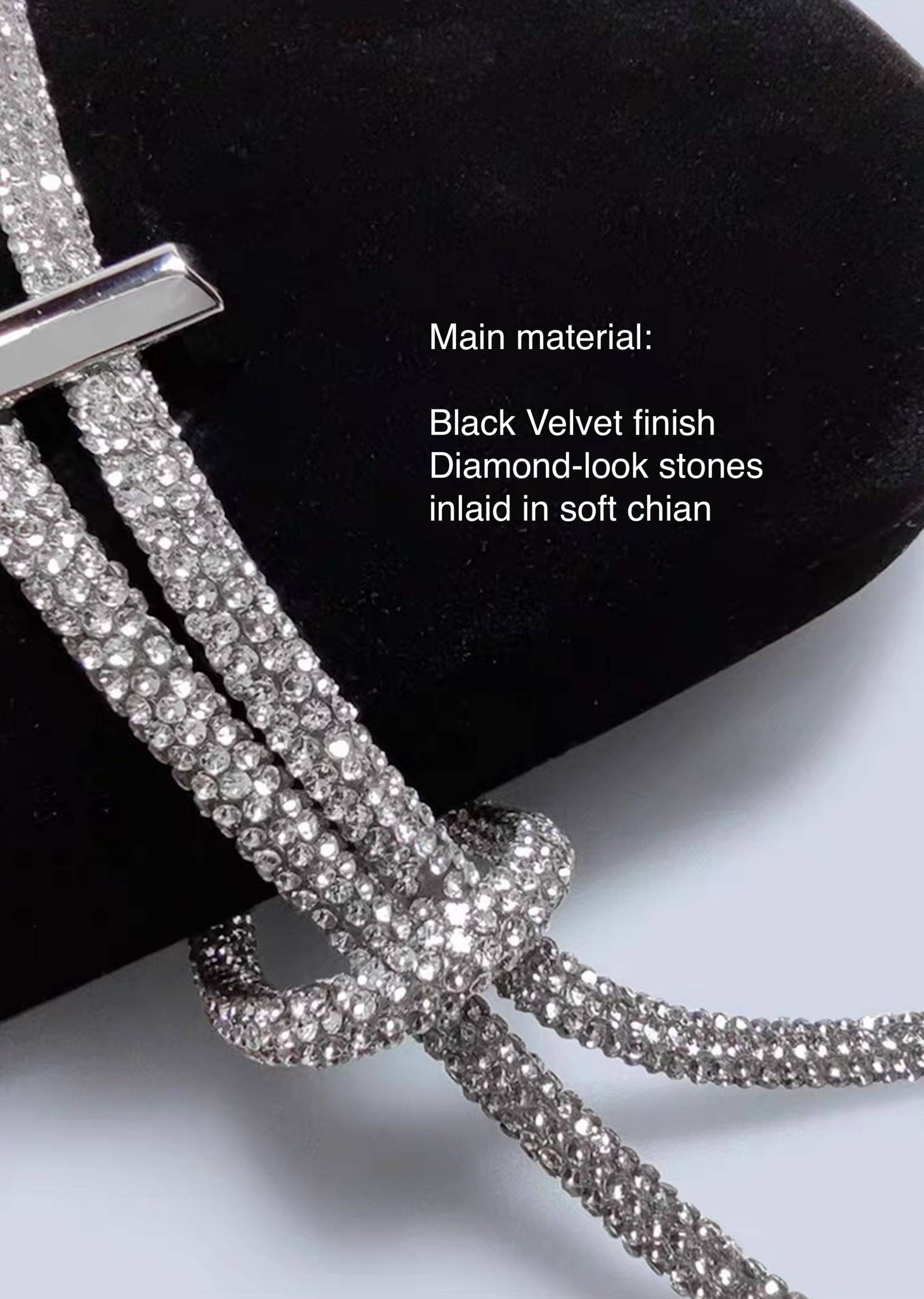 LanLivia - Wholesale Clutch Bag - Women's - Luxe Black Velvet Party clutch-Sparkling Diamond Belt3