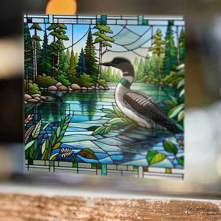 Cosmic Artware - Wholesale Suncatcher - Stained Glass Vinyl Window Cling, Lake Loon