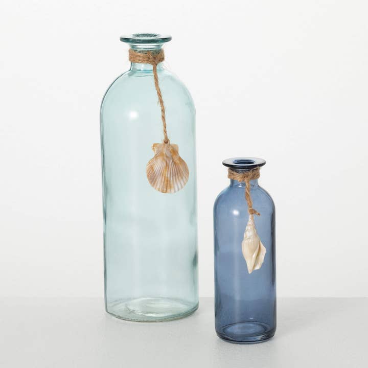 Sullivans Home Decor - Wholesale Vase - SEA-BLUE BOTTLE VASE SET OF 2