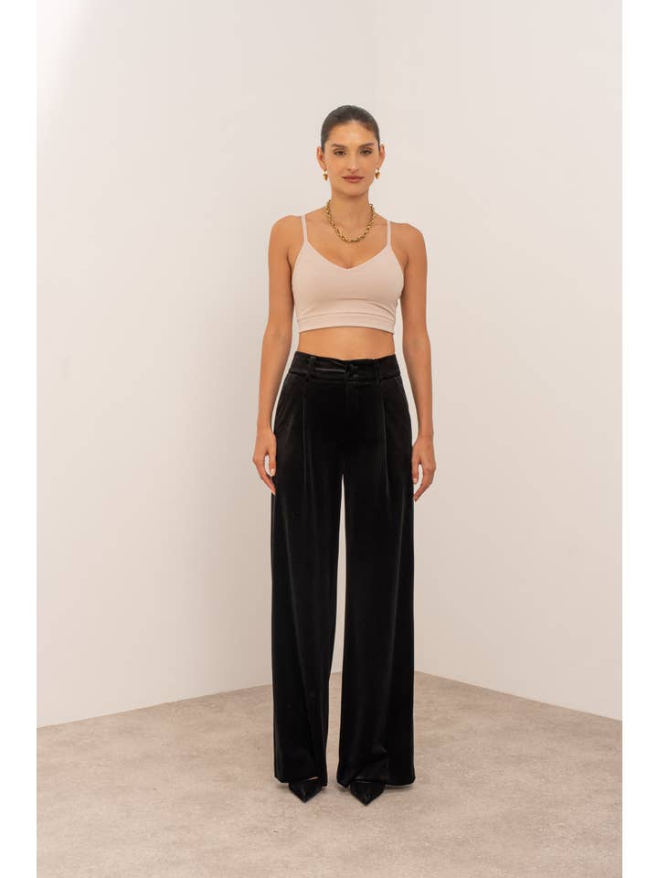 Attentif Paris - Wholesale Pants - Women's - Wide velvet and fluid pants with double button34