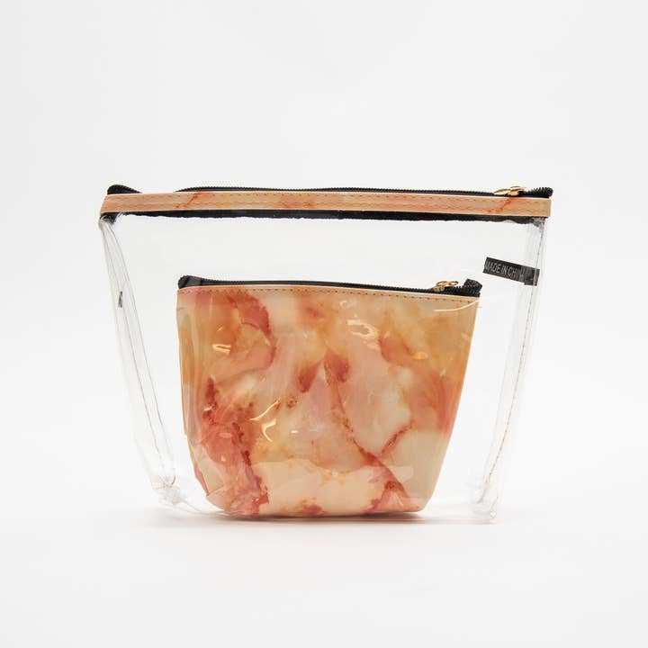 Justin & Taylor - Vendita all'ingrosso Borsa per trucchi/cosmetici - Marbleized Cloud | Set di 2 sacchetti per cosmetici - Sacchetti in marmo e trasparenti