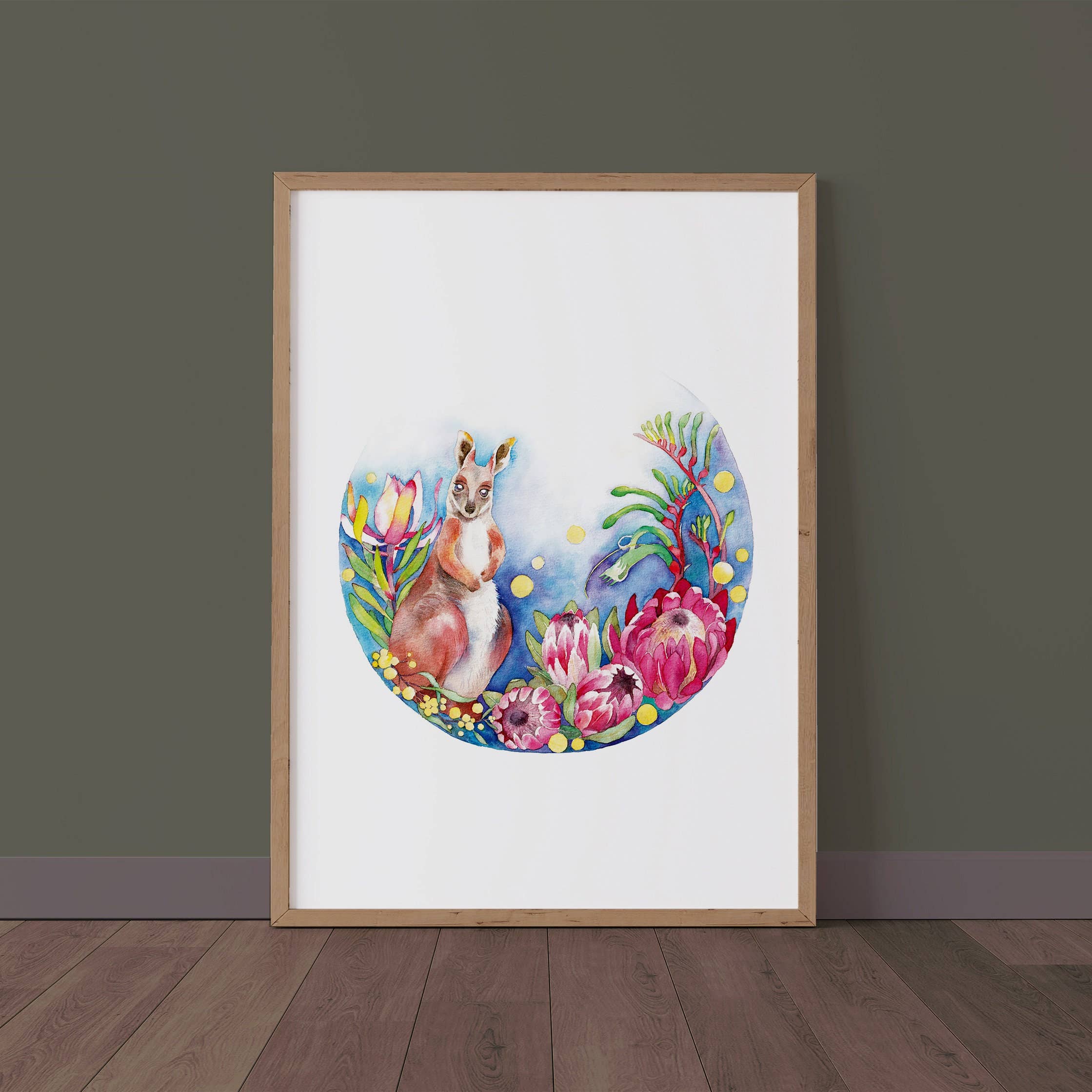 Watercolour By Cat - Wholesale Art print - Wallaby // Australian Natives Plant // Watercolour Art Print // Wall Art0