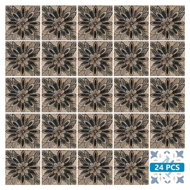 Mi Alma LLC - Wholesale Wall Tile - Floral Vintage Retro Brown Design Tile Stickers Decorative DIY Home Tiles Model - R15013