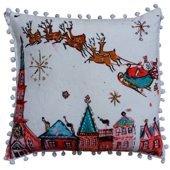 Decorative Throw Pillow Santa Ride Christmas 18" X 18" for wholesale by Vibhsa