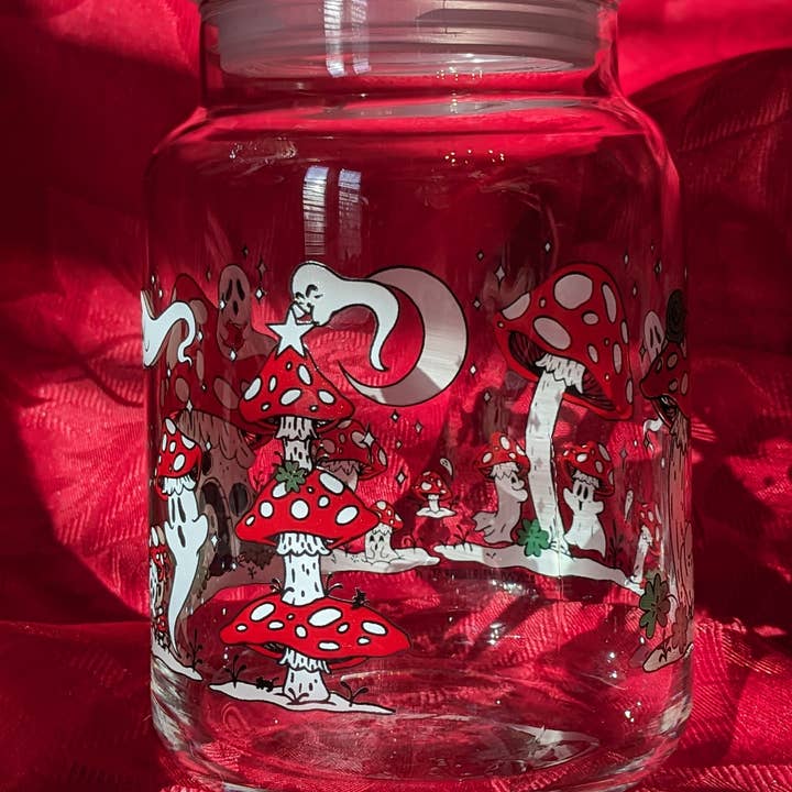 Meagan Meli Illustration - Wholesale Jar - Ghost Mushrooms in the Snow Vintage Inspired Candy Jar1