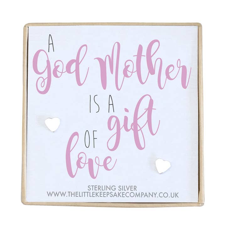 Boucles d'oreilles avec citation en argent sterling - Une marraine est un cadeau d'amour pour la vente par The Little Keepsake Company