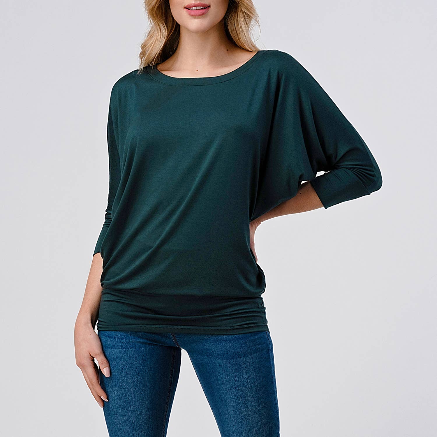 Heimious - Wholesale Knit Top - Women's - 3/4 Dolman Sleeve Round neck Modal Jersey  Top, 2503106