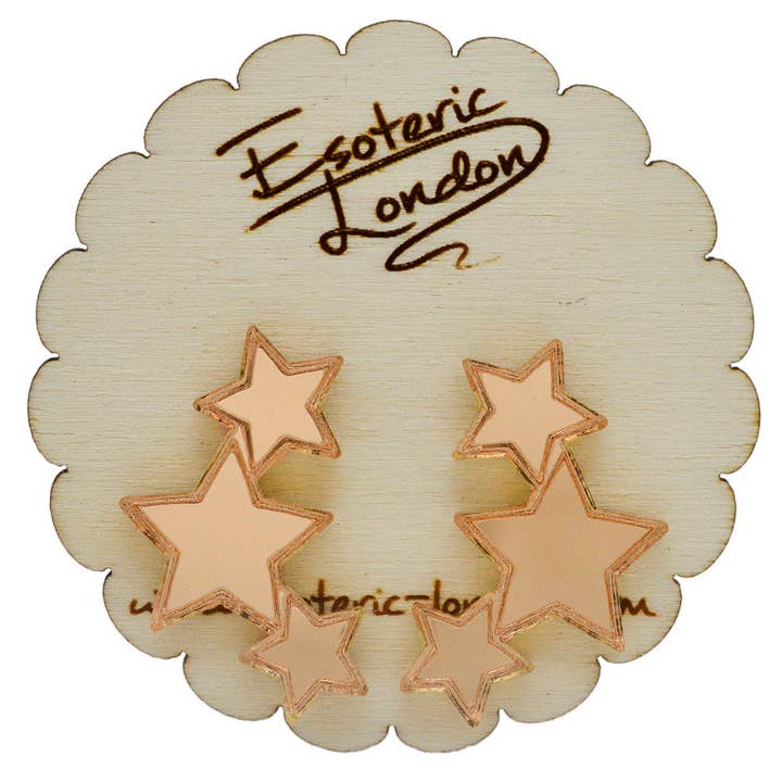 Orecchini a perno a specchio con tripla stella per la vendita all'ingrosso da parte di Esoteric London