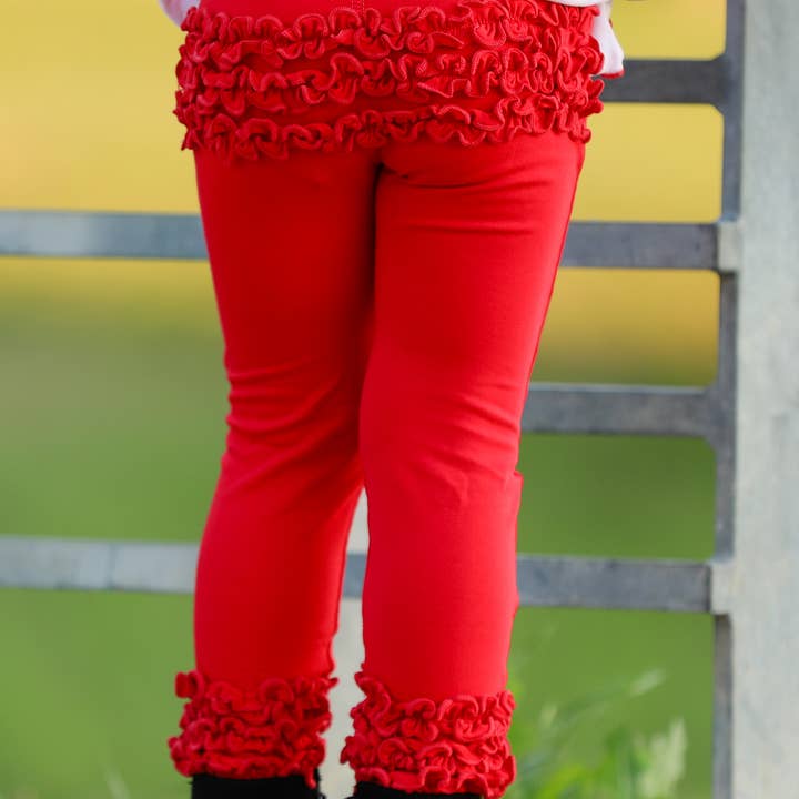 AnnLoren – Großhandel Fashion-Leggings – Kinder – AnnLoren Mädchen Rote Leggings mit Rüschen am Po Kinderbekleidung