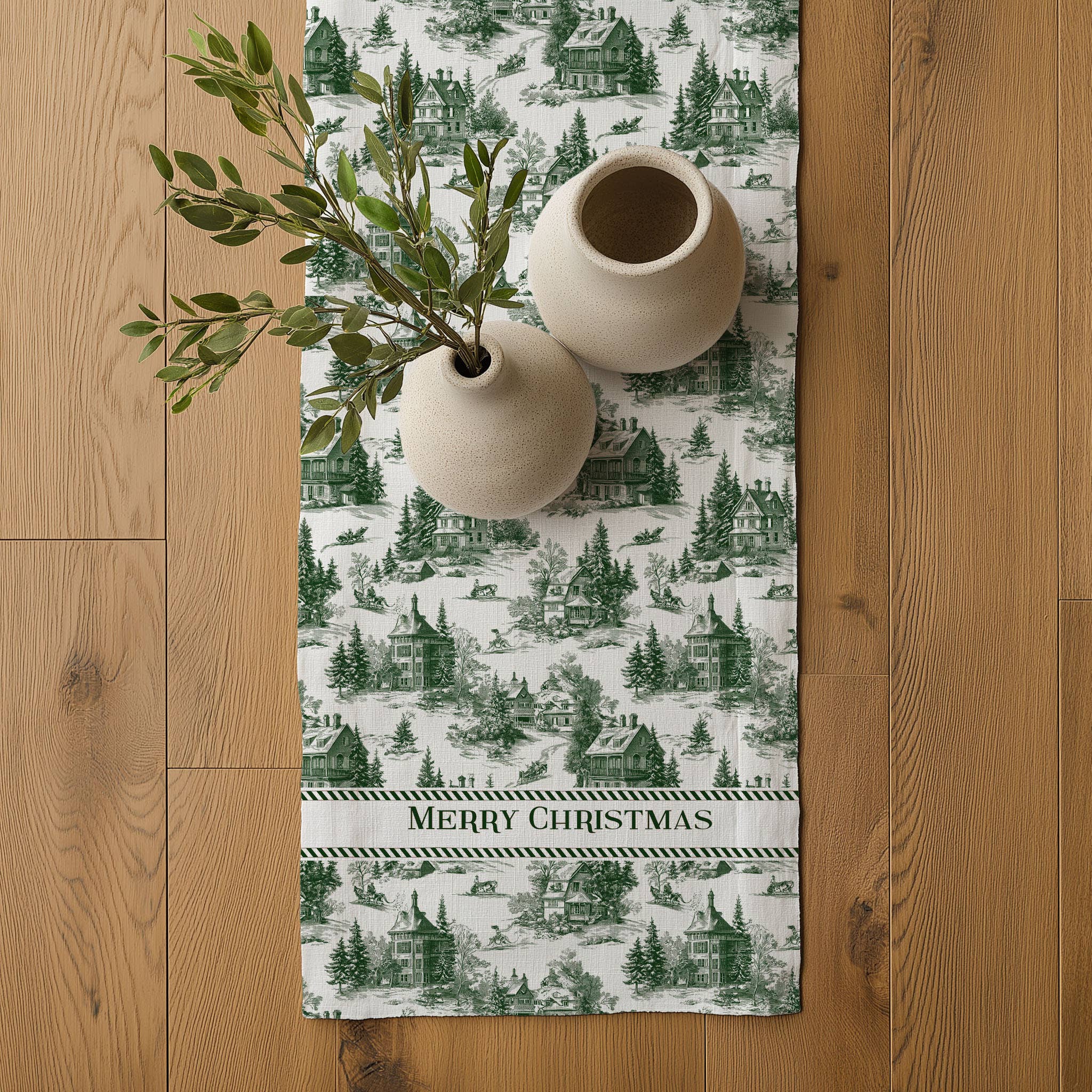 NorraVilla – wholesale Table runner – 100% Linen Runner Merry Christmas Toile de jouy Country4