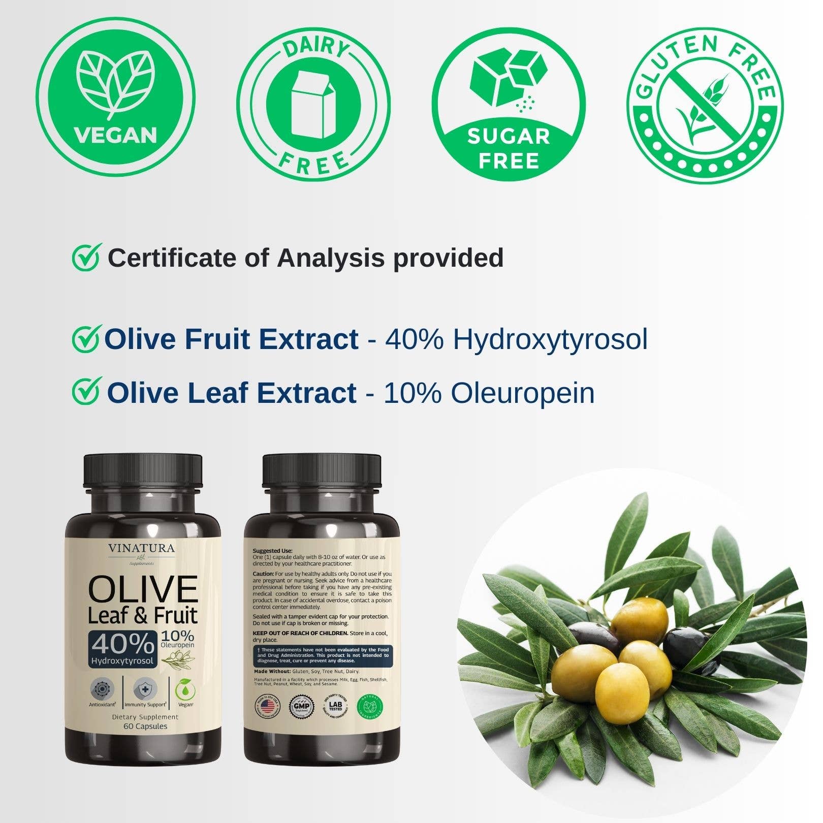 VINATURA SUPPLEMENTS - Wholesale Oral Supplement/Vitamin - Olive Leaf Extract & Fruit Hydroxytyrosol2