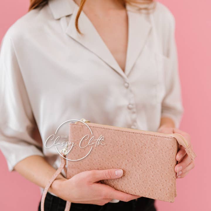 The Classy Cloth WS - Wholesale Crossbody Bag - Women's - Charlotte Crossbody Clutch - Mauve Ostrich RTS