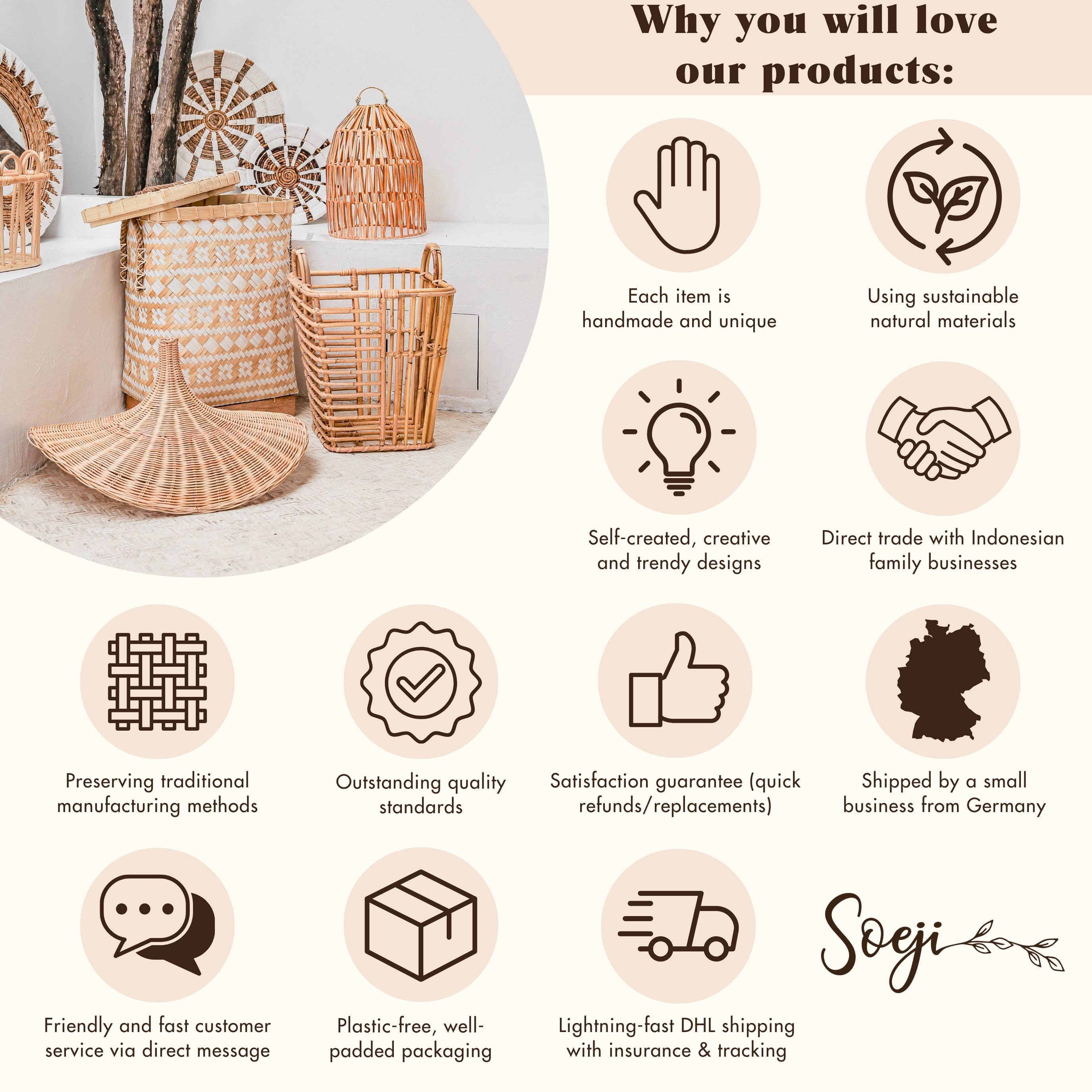 Soeji - Vente Paniers - Panier de rangement BHINNEKA | Petit panier pour plante | Rangement style bohème6