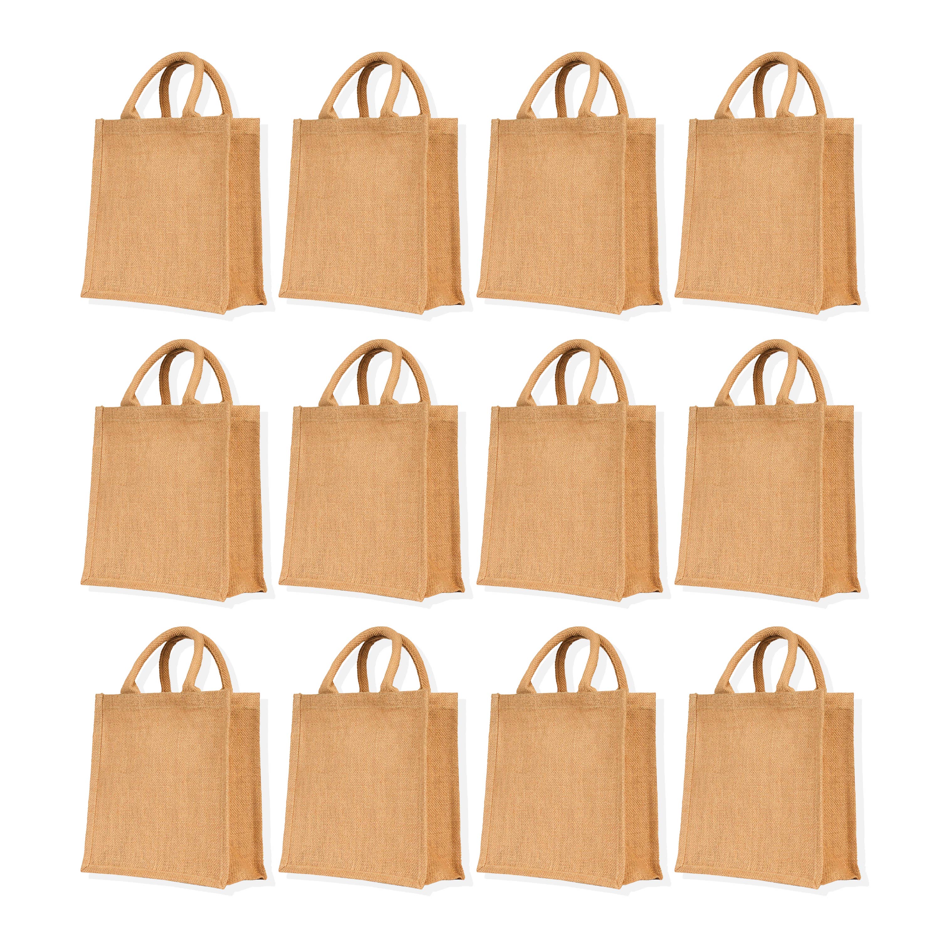 ecojutebags - Wholesale Grocery/shopping bag - Jute Shopping Bags with Handles – Set of 12- 10"x 10" x 4"0
