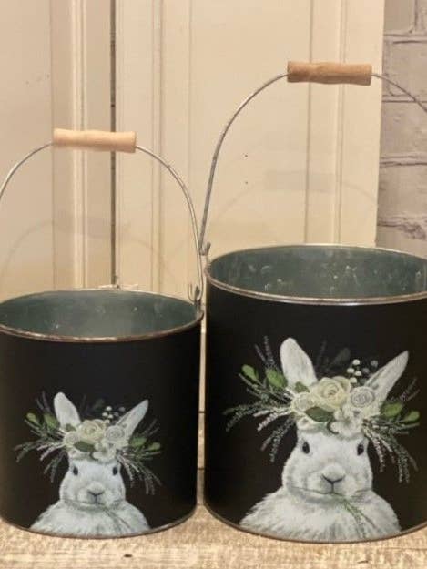 White Sparkle Bunny Black Buckets (set of 2) for wholesale by DNS Designs
