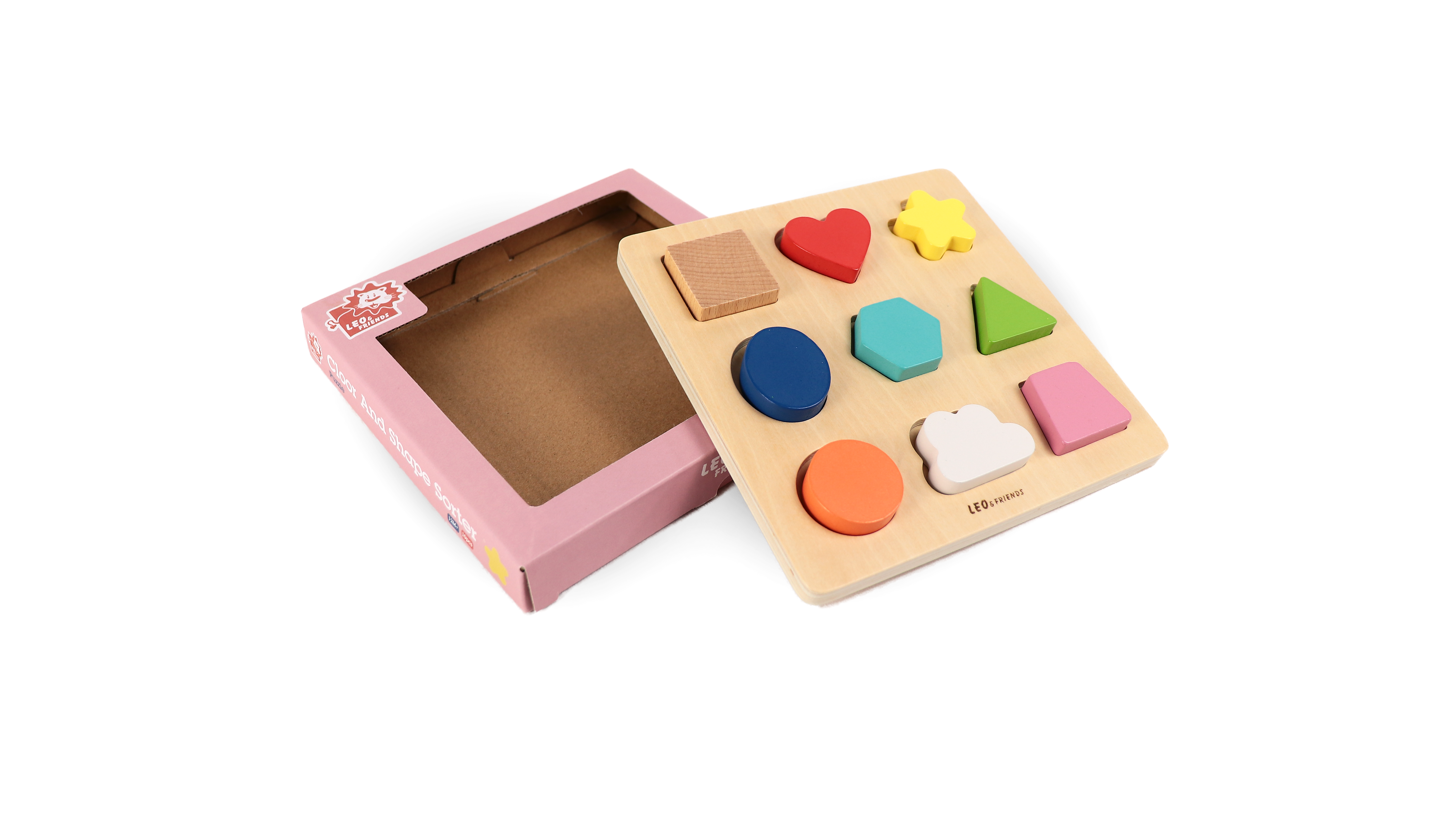 Leo & Friends - Vente Puzzle – enfant - Trieur de couleurs et de formes Leo & Friends, formes en bois colorées6