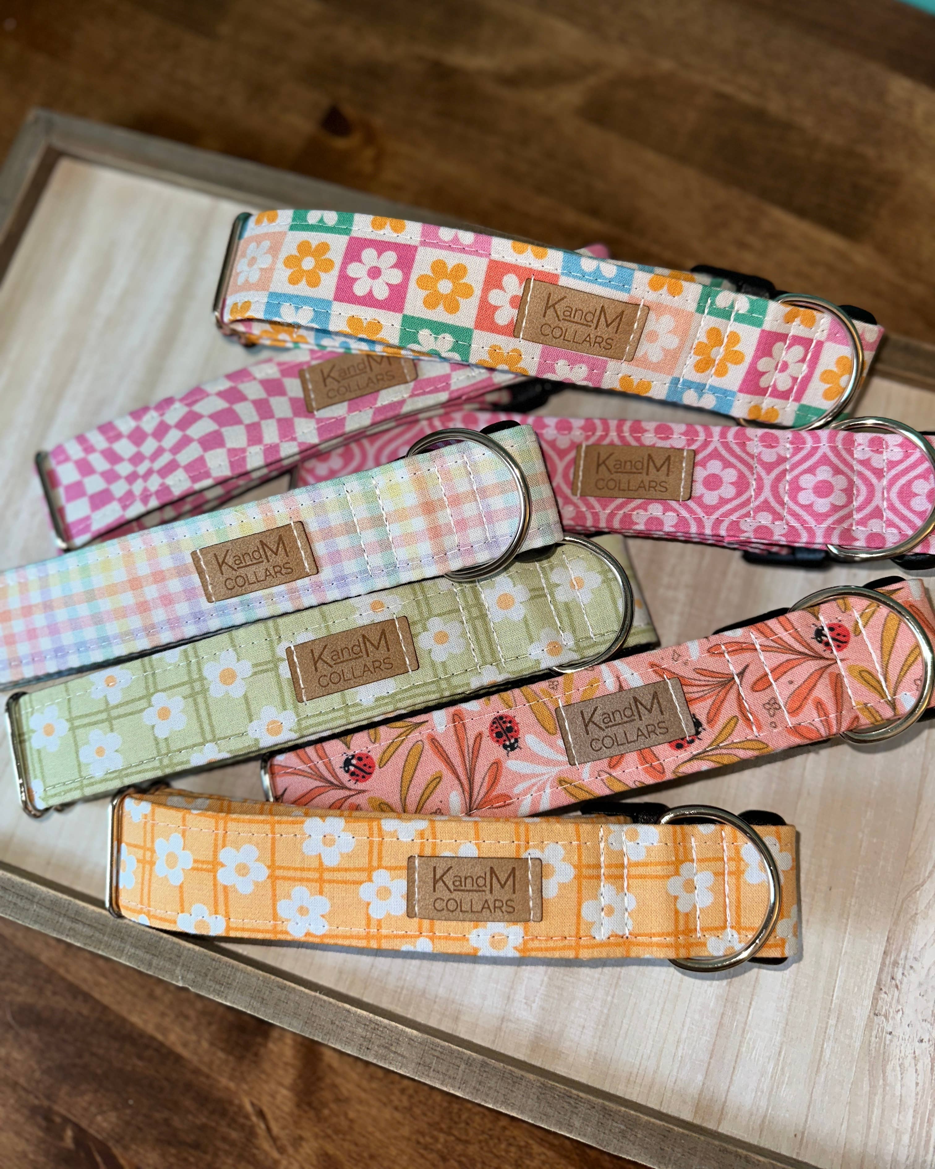 K and M Collars - Wholesale Pet Collar - Dog - Pastel Rainbow Gingham Dog Collar, K and M Collars1