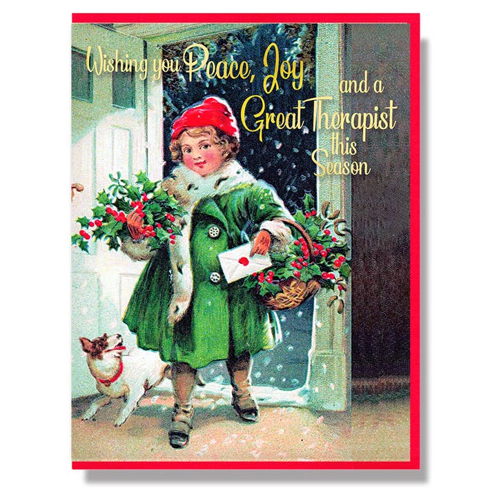 Peace, Joy And A Great Therapist This Season Christmas Card for wholesale by Smitten Kitten