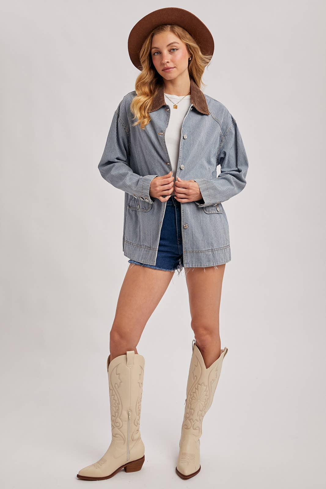 Bluivy - Wholesale Coat - Women's - DENIM CORDUROY COLLAR CONTRAST BARN COAT20