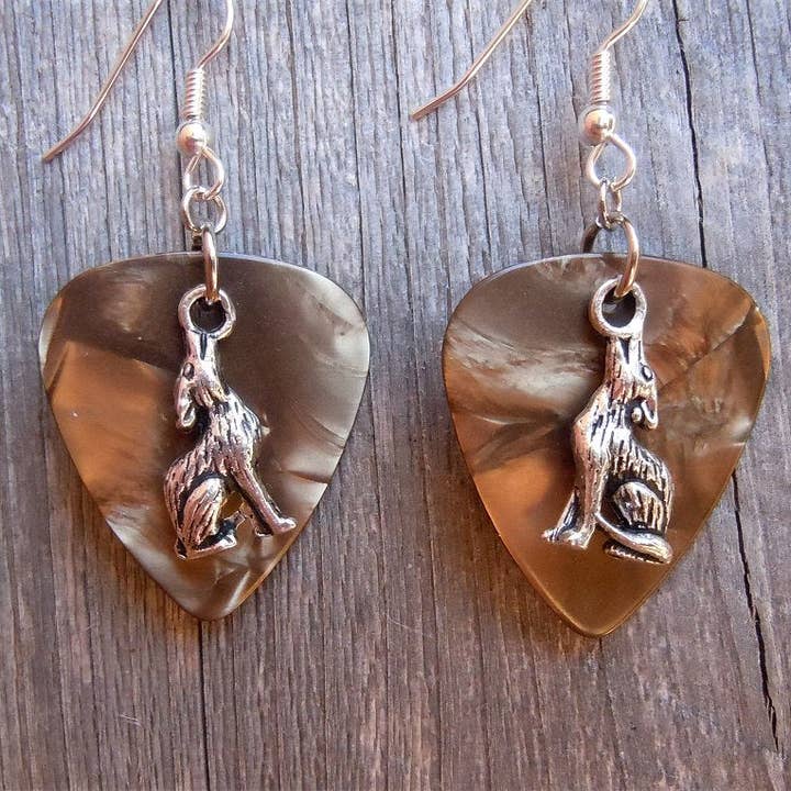 Simply Raevyn - Wholesale Dangle Earrings - Wolf Charm Guitar Pick Earrings
