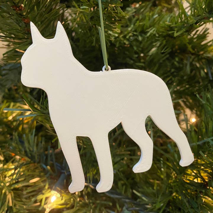 Boston Terrier Shape Ornament - Plastic (White) (3D-Printed) for wholesale by Economy Ornament
