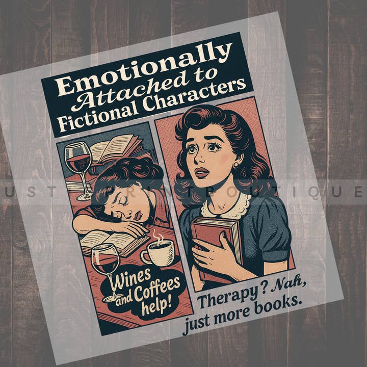 Bookish DTF Heat Transfer Film Vintage Retro DTF for wholesale by RusticPrintStudio