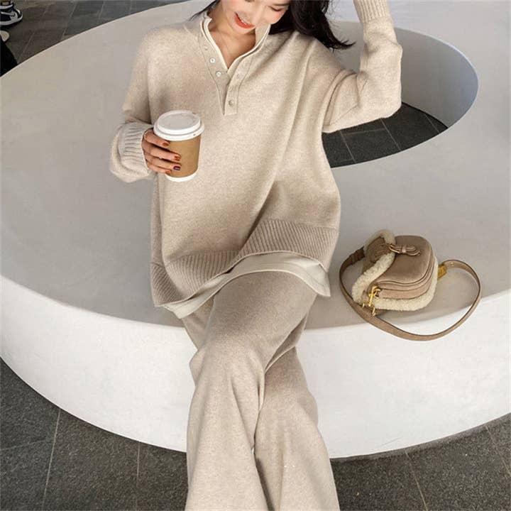 Marayn - Wholesale Lounge Set - Women's - Chic Knit Sweater WideLeg Pants Autumn Set25