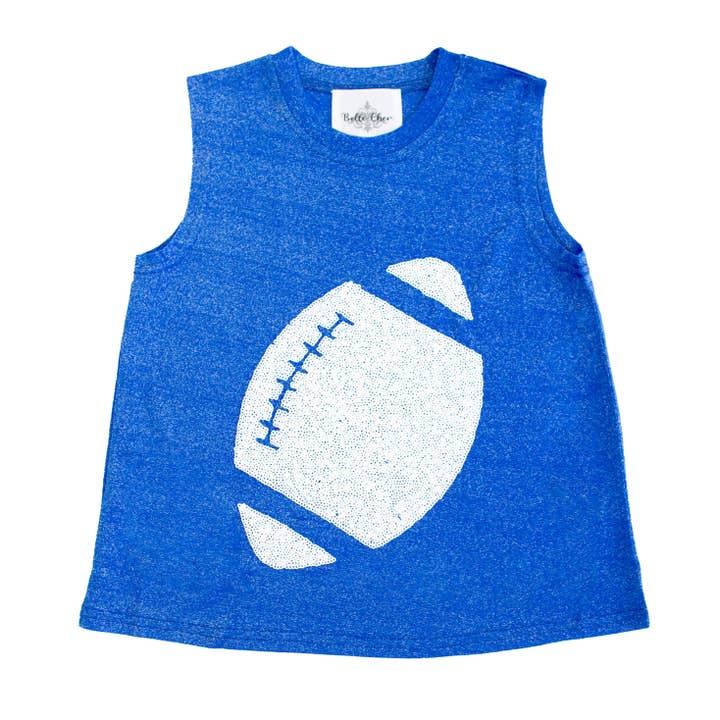White Sequin Football Royal Blue Glitter Adult Tank for wholesale by Belle Cher