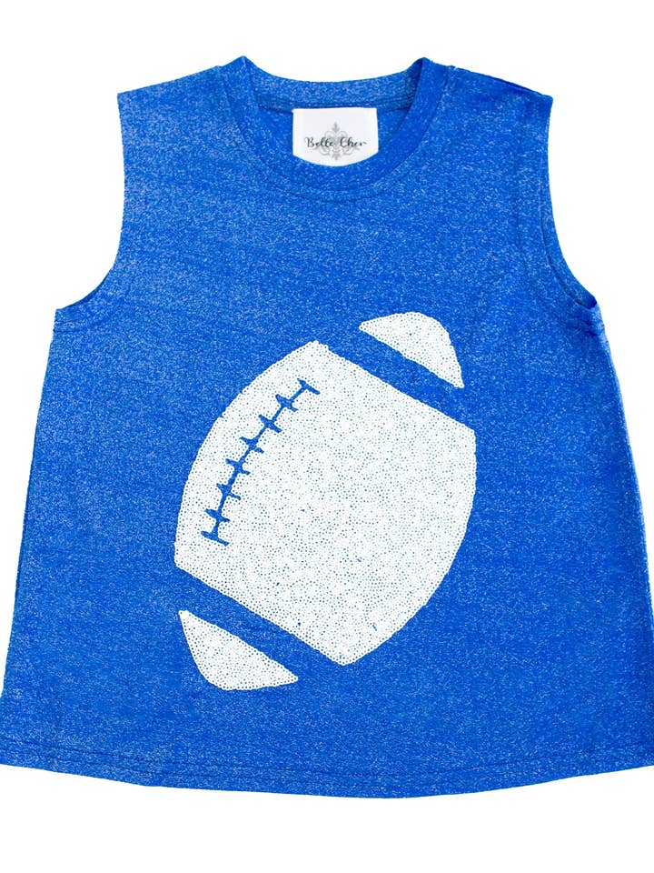 White Sequin Football Royal Blue Glitter Adult Tank for wholesale by Belle Cher