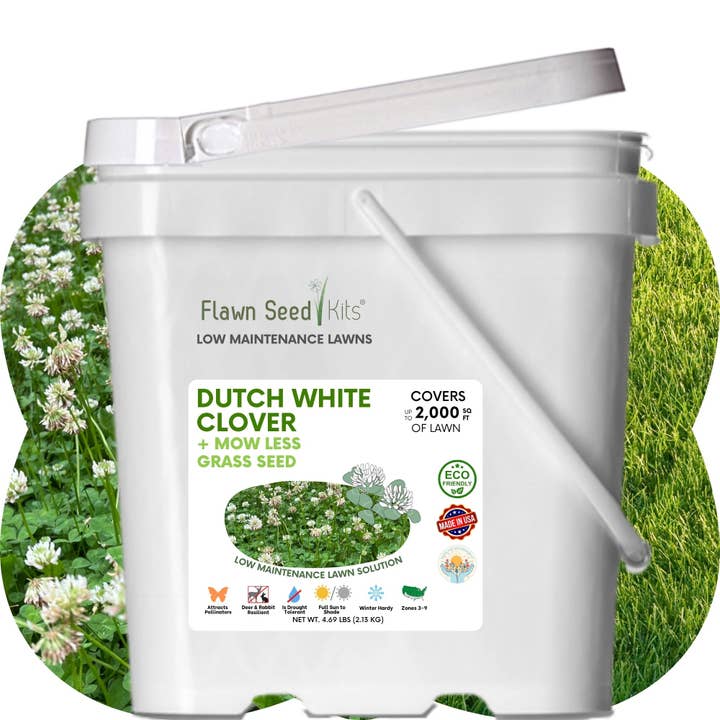 Dutch White Clover + Mow Less Fine Fescue Bulk Seed for wholesale by Flawn Seed Kits