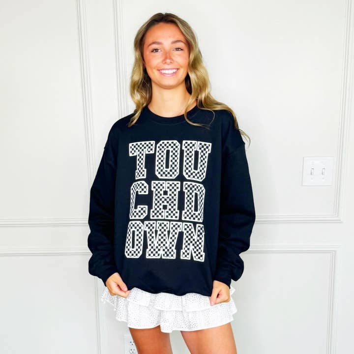 Checker Touchdown Sweatshirt for wholesale by Poppy & Pine