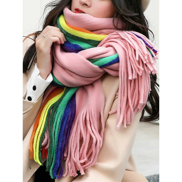 StyleGalX - Wholesale Scarf - Women's - Contrast Color Keep Warm Multi-Colored Tasseled Scarf