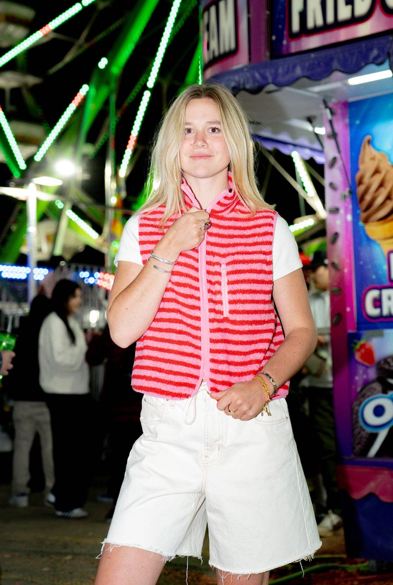 Midnight Lunch - Wholesale Outerwear Vest - Women's - The Stripe Vest | Pink + Red2