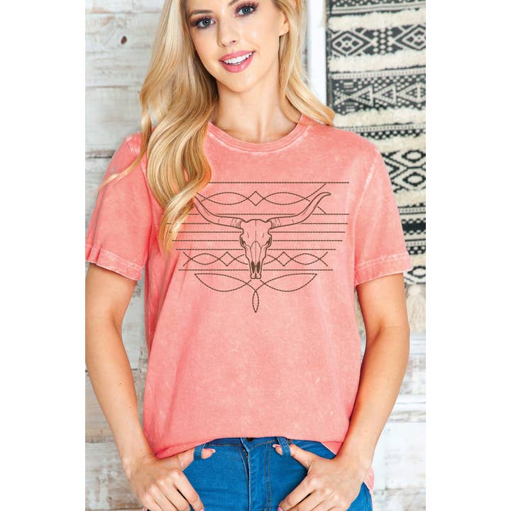 Amused by Blue - Wholesale Screen printed t-shirt – Women′s - Boot Stitch Shirt Western - Vintage Mineral Wash 2
