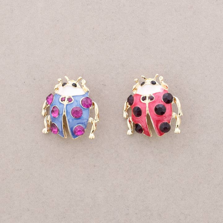 Sonata – Großhandel Broschen – Doppelset Marienkäfer-Broschen aus Metall mit Emaille und Kristallen