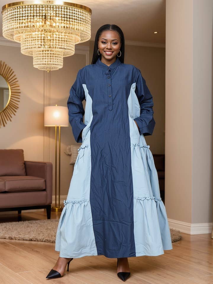 7907- Vestido Feminino Comprimento Tornozelo com Botões e Bolsos por atacado de KaraChic