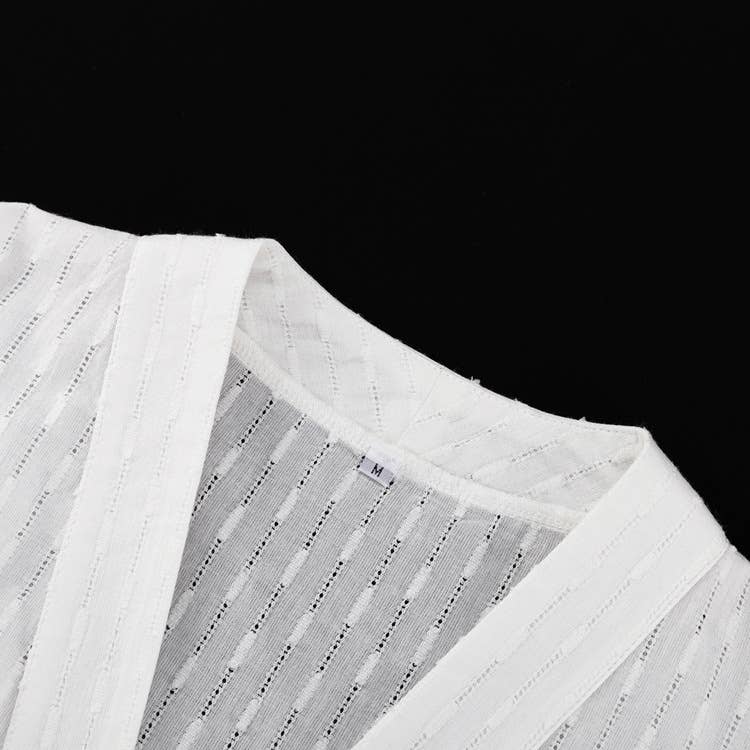 White Jacquard Weave Waisted Kimono Two Piece Set for wholesale on Faire7