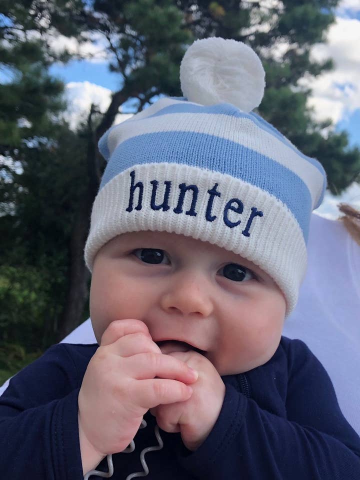 1657 - Cotton Striped Hat with Pompom for wholesale by A Soft Idea