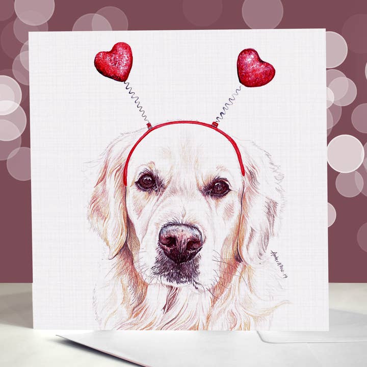 Golden Retriever - Valentines Day Anniversary Cards ( for wholesale by Amber Marie Studio