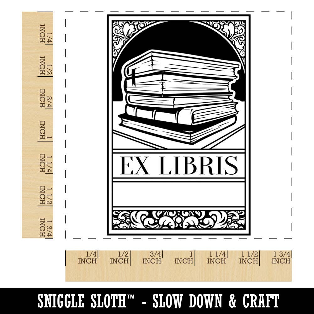 Sniggle Sloth - Vente Tampon encreur/décoratif - Ex-libris Ex Libris, pile de livres, tampon carré en caoutchouc pour tamponnage et artisanat1