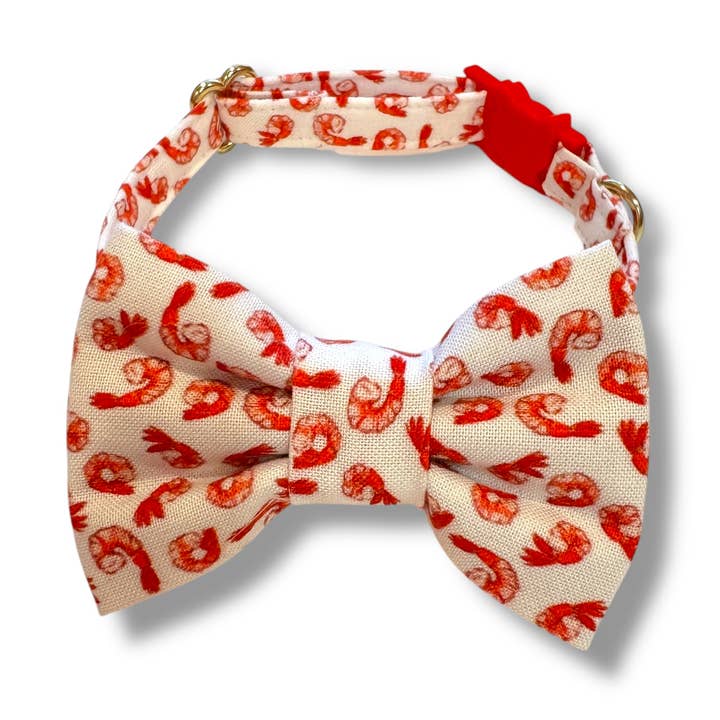 Cat Bow Tie - Tiny shrimp on white for wholesale by Whiskers Crafts