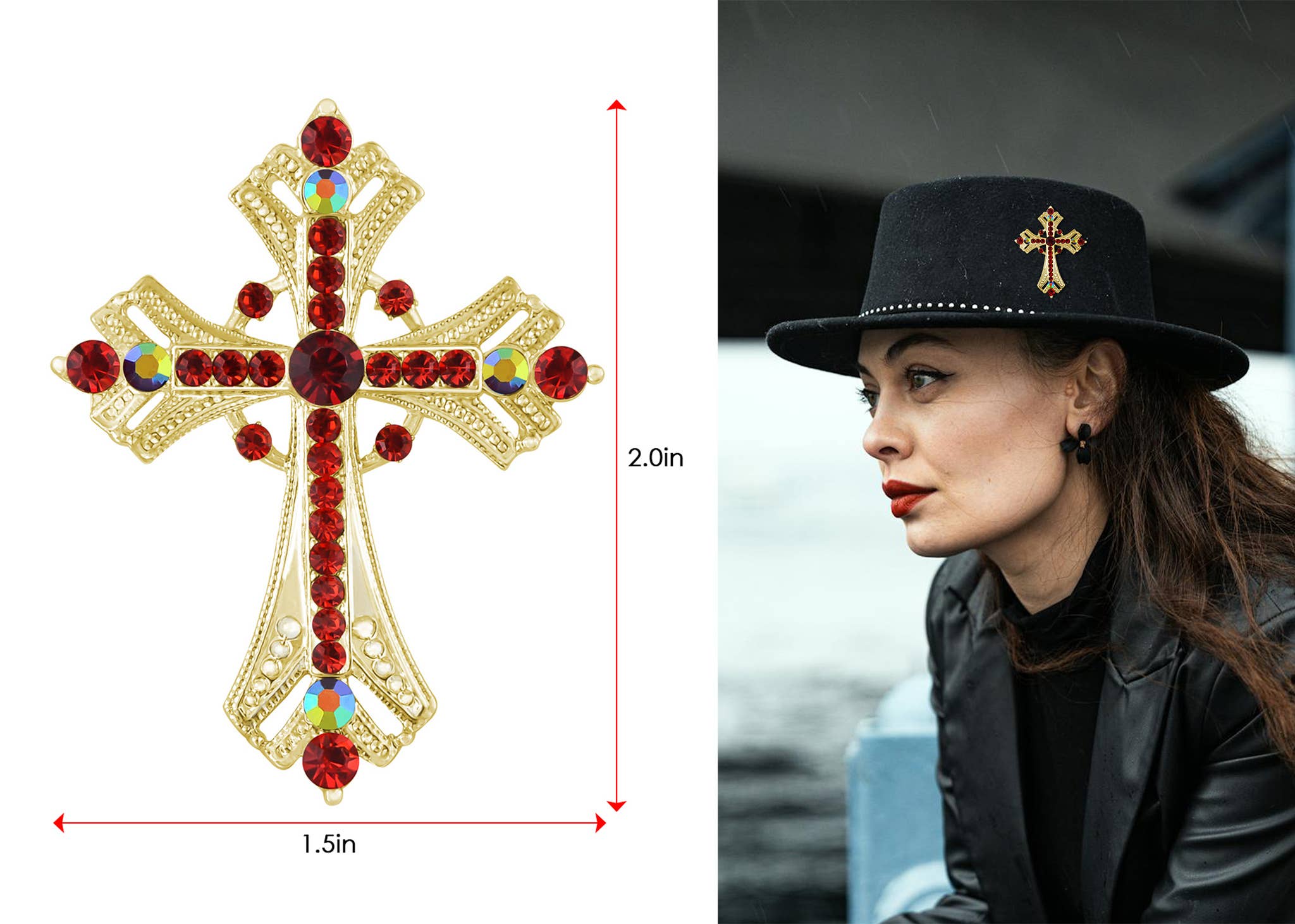 AK Brand - Vendita all'ingrosso Spille - Spilla a forma di croce religiosa argentata con strass15