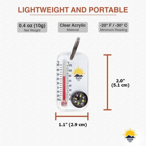 Sun Company / Big Discoveries - Wholesale Navigational Compass - Therm-o-compass - Zipper Pull Compass and Thermometer