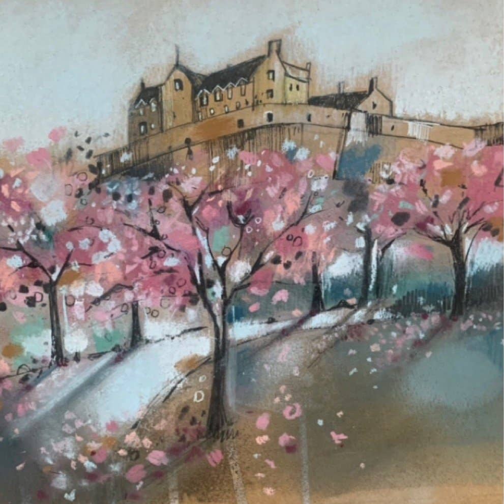 Emma S Davis Artist - Wholesale Everyday Greeting Card - 'Princes Street Blossoms, Edinburgh'- Art Greeting Card1