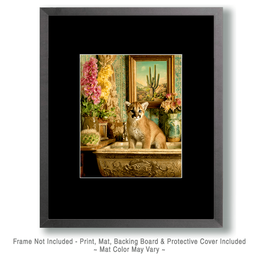 Mowbi - Wholesale Art Print - Mountain Lion Cub in a Bathtub Bathroom Art Print - 8"x10" Artwork for 11"x14" Frame1