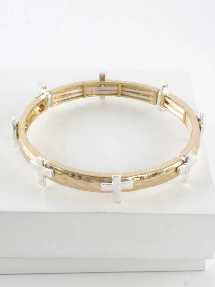 Hammered Cross Stretch Bangle Bracelet for wholesale by Wild Honey