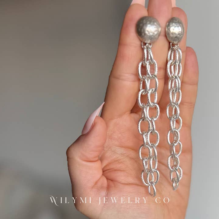 WILYMI Jewelry Co - Vente Boucles d'oreilles pendantes - Boucles d'Oreilles Chaîne Drapée | Plaqué Argent RoundTop2