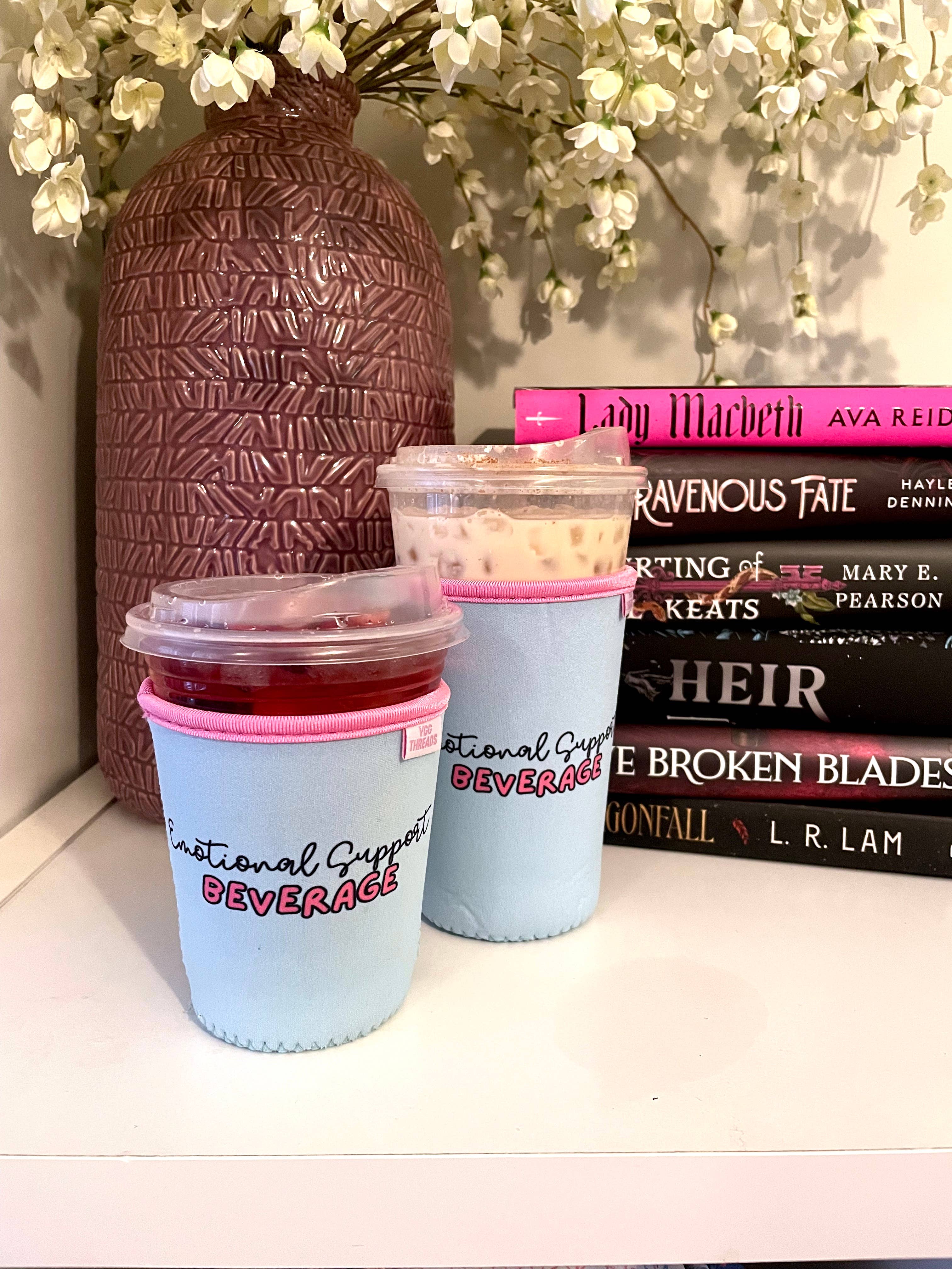 YGG Threads - Wholesale Drink Huggers & Koozies - Blue Emotional Support Iced Coffee Drink Sleeve - Medium1